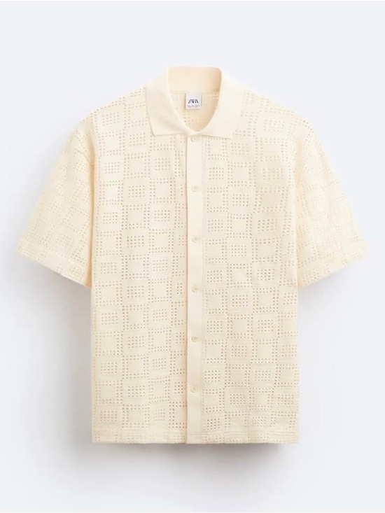 Zara Other - Zara Ecru Crochet Knit Short Sleeve Shirt | Size XL